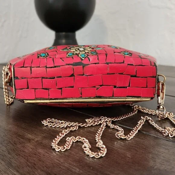 RAMLA Moroccan Mosaic Bag- Red & Gold - Picture 8 of 10